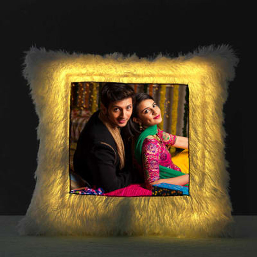 LED Square Fur Cushion With Photo - Giftsholic